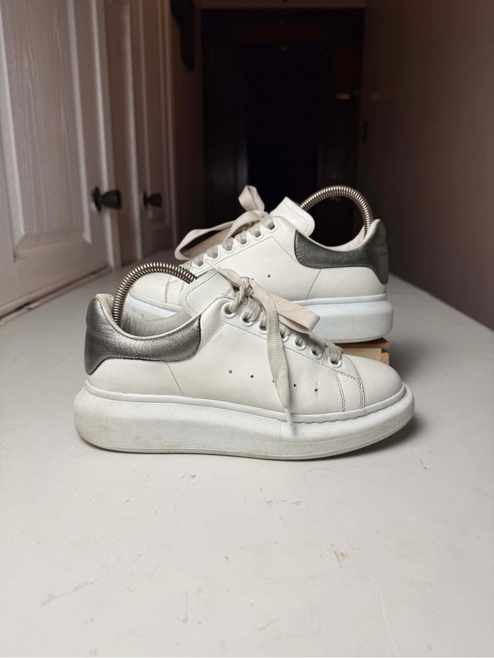 Alexander McQueen Oversized White Metallic (Preowned) Sz 37 / US 7